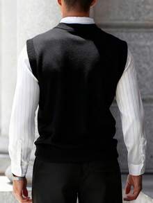 Áo vest dệt kim cổ chữ V màu trơn dành cho nam ALTZTAR, kiểu dáng thường ngày, đa năng, thích hợp cho mùa Thu/Đông. - màu đen - Xem 5