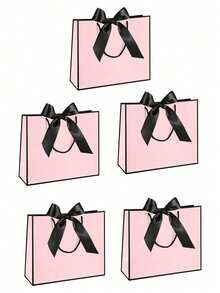 10/8/5/1 chiếc Túi quà giấy Kraft nằm ngang, Túi đựng quà Ngày Valentine kèm nơ, Túi quà giấy nằm ngang dùng làm quà tặng cho phù dâu trong đám cưới, Dành cho cả nam và nữ, Có tay cầm, Thích hợp cho sinh nhật, đám cưới, quà tặng tiệc phù dâu, mua sắm bán lẻ (Đen & Hồng) - Nhiều màu - Xem 14