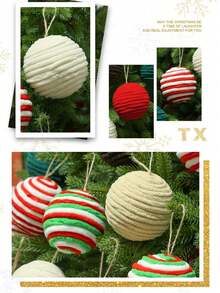 2/12 Pieces Of Fluffy Christmas Ball Accessories, Red And White /Red And Greenmint Candy Decoration Set, Hanging Christmas Tree Decoration, Christmas Ball Vortex Candy Baseball Suitable For Holidays,Xmas Tree Hanging, Holiday Parties & Themes (Swirl Candy Ball Design) - Multicolor - View 10