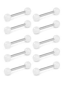 10pcs Invisible Clear Ball Heart Tongue Rings, Suitable For Students To Wear Discreetly For Daily Use - White - View 14