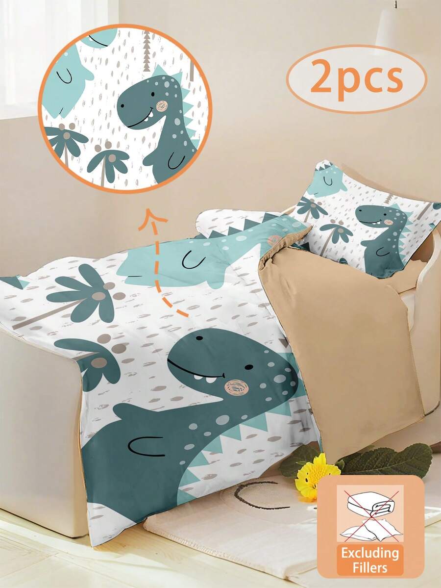 1/2pcs Dinosaur & Palm Tree Pattern Kids Bedding Set, Vibrant Dinosaur Duvet Cover Set, Suitable For Dinosaur Lovers