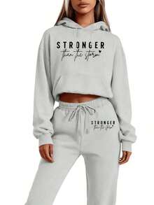 Women Winter ClothesLC Women's Casual - 'Stronger Than The Storm' Letter Print Hoodie, White, Loose Fit Perfect Autumn And Winter, Comfortable Clothing |     Loose Fit Hoodie | Halloween Costumes, Thanksgiving Clothing, Hoodie Autumn And Winter, Unisex Short Sleeves, Plus Size Fall Clothes, Sweatshirt, Fall Clothes WomenLoose And Comfortablehoodie For Women - 灰色 - 查看 2