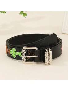 1 pièce Ceinture  texturé noir à motif floral avec boucle métallique style Y2K, convient pour assortir avec des sweats à capuche, jeans déchirés, tenues , port quotidien, style mode, activités de plein air, rassemblements, fêtes, accessoire automne/hiver, Noël, Saint-Valentin, rentrée scolaire, Halloween, vacances, cadeau de graduation, anniversaire - Motif multicolore - Voir 8