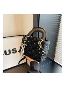 YUQING.FC. Bolso Bandolera Elegante Y Sofisticado Con Bordado De Rombos #61878 - Negro - Ver 2