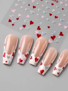 2 Stücke Mini Herz-förmige Nagelkunst Aufkleber, silberner Glitzer rosa rote Herz romantische Valentinstag Nagel Aufkleber, Neujahrsnagel Zubehör, DIY Nagel Schmuck Dekoration Nägel - Verschiedenfarbig - Übersicht 6