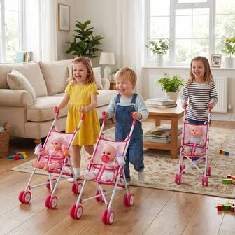 Foldable Doll Stroller With Floral Pattern, Suitable For 12-Inch Baby Dolls, Collapsible Pram For Toddlers And Girls, Includes Tools, Realistic Doll Stroller, For Children 3+ Years Old, Doll Not Included