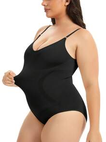 Plus Size Women Tummy Control Shapewear Bodysuit Underwear Seamless Body Shaper Sculpting Slimming Abdomen Belly Compression Shaping Top Tank Vest Undershirts Waist Trainer Spaghetti Strap Big Size - màu đen - Xem 4