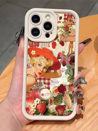 1ชิ้น เคสโทรศัพท์นุ่มสีขาวด้านกันรอยนิ้วมือลายแพทช์เวิร์คลายสตรอว์เบอร์รีแฟชั่น เข้ากันได้กับ iPhone 16 Pro Max/16/16 Pro/16 Plus/15/15 Pro Max/15 Pro/11/12/13/14 Pro Max/11 Pro/11 Pro Max/12 Pro/12 Pro Max/13 Pro/13 Pro Max/14 Pro/14 Pro Max ดีไซน์สร้างสรรค์ระดับไฮเอนด์