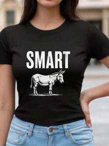 Smart Donkey Graphic T-Shirt For Women - Casual Funny Tee ,Soft Cotton Short Sleeve Top ,Perfect For Everyday Wear ,Summer And Spring Season ,Suitable For Adults And Teens Unisex Plus Size T Shirts - màu đen - Xem 7