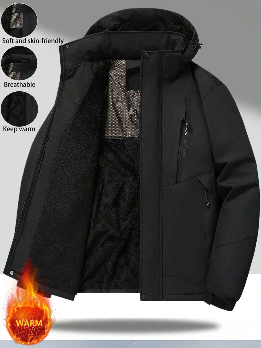 男士长袖男友风休闲户外徒步露营加厚羽绒服，秋冬季款 - 黑色 - 查看 1