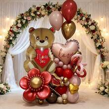 42pcs Valentine's Day Theme Teddy Bear & Heart Set, Includes Creative "I Love You" Teddy Bear, 18-Inch Heart, Pink & Gold Streamers, Suitable For Proposal, Wedding, Valentine's Day Party Decor, Romantic Surprise Gift - Multicolor - View 4