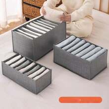 灰色布艺可折叠收纳盒，抽屉式整理盒，可收纳衣物、牛仔裤、毛衣、胸罩等，多功能收纳盒，适用于宿舍、家居、冬季、节日、卧室装饰 - 灰色 - 查看 6