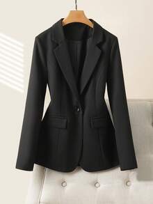 春秋新款女士休闲黑色西装外套，设计感强，修身剪裁，时尚百搭，优雅大方 - 黑色 - 查看 16