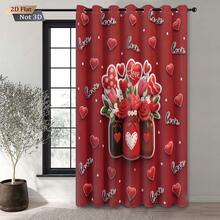1pc Red Heart & Flower Pattern Printed Blackout Curtain Panel, Continuous Repeat Design Fits All Width Windows, Suitable For Living Room And Bedroom, Made Of Polyester Fabric, Machine Washable, Home Decor For Valentine's Day And Christmas - 0580+250XHCL - View 3