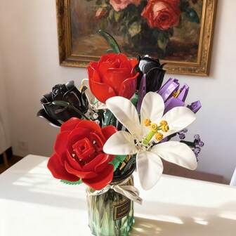 Forever Flower Bouquet Building Blocks - Rose & Lily DIY Puzzle Toy, Unique Valentines Day/Birthday Gift For Her, Everlasting Home Decor No Water Needed