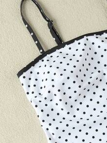 黑白波点蕾丝边连体泳衣，复古性感度假泳衣，2026春夏款