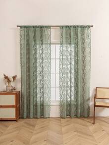 1pc Minimalist Floral Lace Curtain Panel For Living Room, Bedroom, Kitchen, Dining Room Decor - Green - View 6