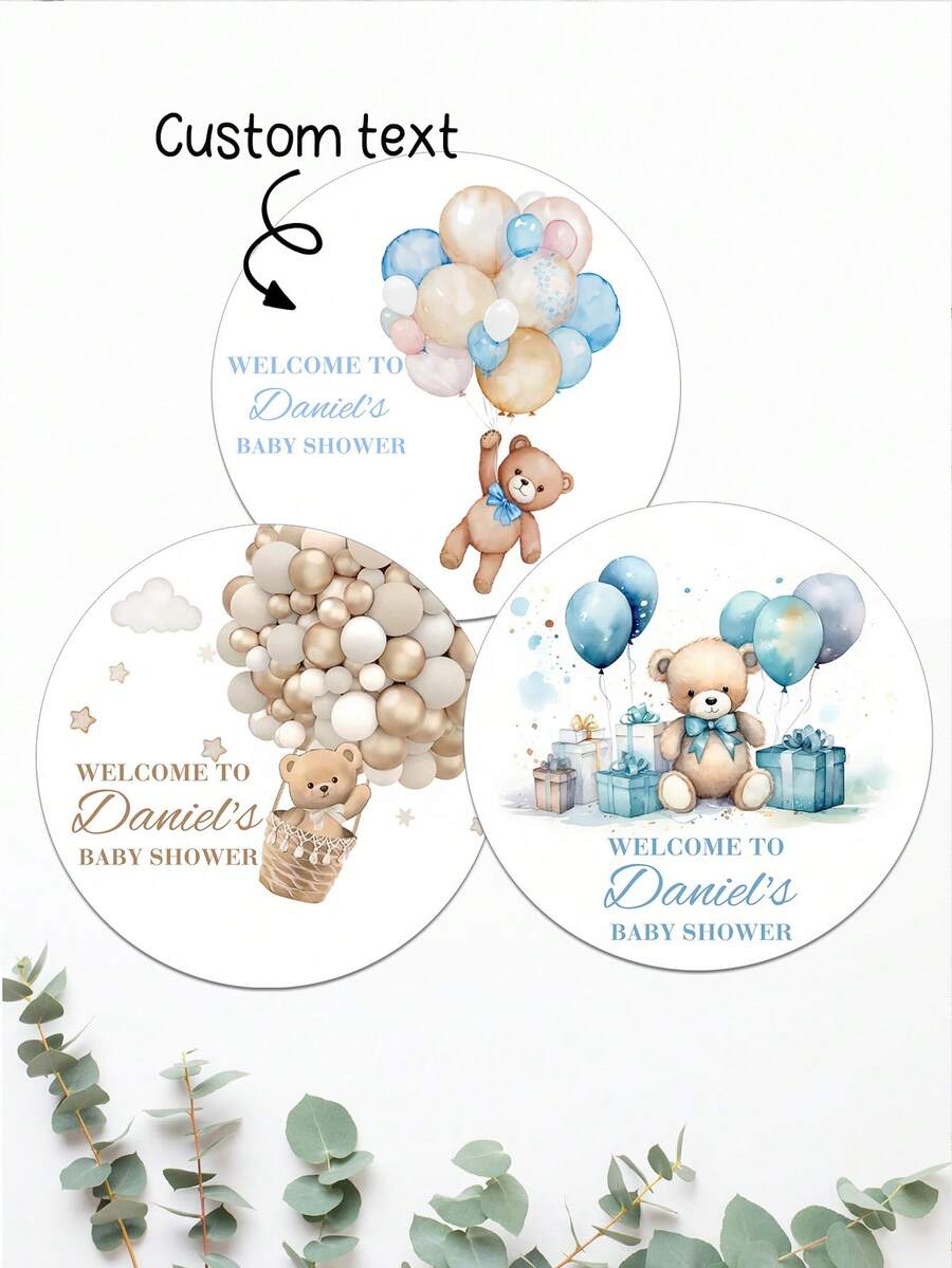 UNICCUT Custom Teddy Bear Stickers, Personalized Baptism Birthday Labels, Gender Reveal Party Favors - Multicolor - View 1