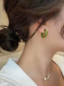 1 Pair Classic European And American Fashion Red And Green Enamel Hoop Earrings, Minimalist Versatile Earrings For Women, Autumn/Winter Unique High-End Earrings - Multicolor - View 6