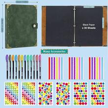 DIY Scrapbook Leather Scrap Book Photo Album 60 Pages, Mothers Day Gifts For Mom Scrapbook Photo Album Vintage Travelling Journal Scrap Book,FArmyssGreen - 軍綠色 - 查看 4