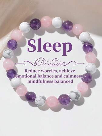 1PC Fashionable 8mm White Turquoise - Amethyst - Rose Quartz Natural Stone Aura Balancing Sleep Bracelet For Friends
