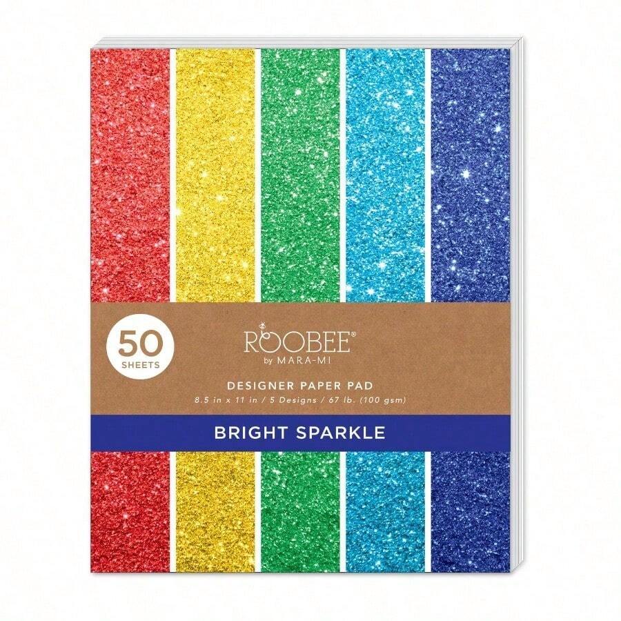 Bold Multicolor Sparkle Scrapbook Paper Pad 50 Sheets 5 Designs - 肉凍 - 查看 1