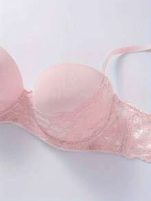 3pcs Minimalist Sexy Solid Color Lace Patchwork Spaghetti Strap Bras For Women - Multicolor - View 5