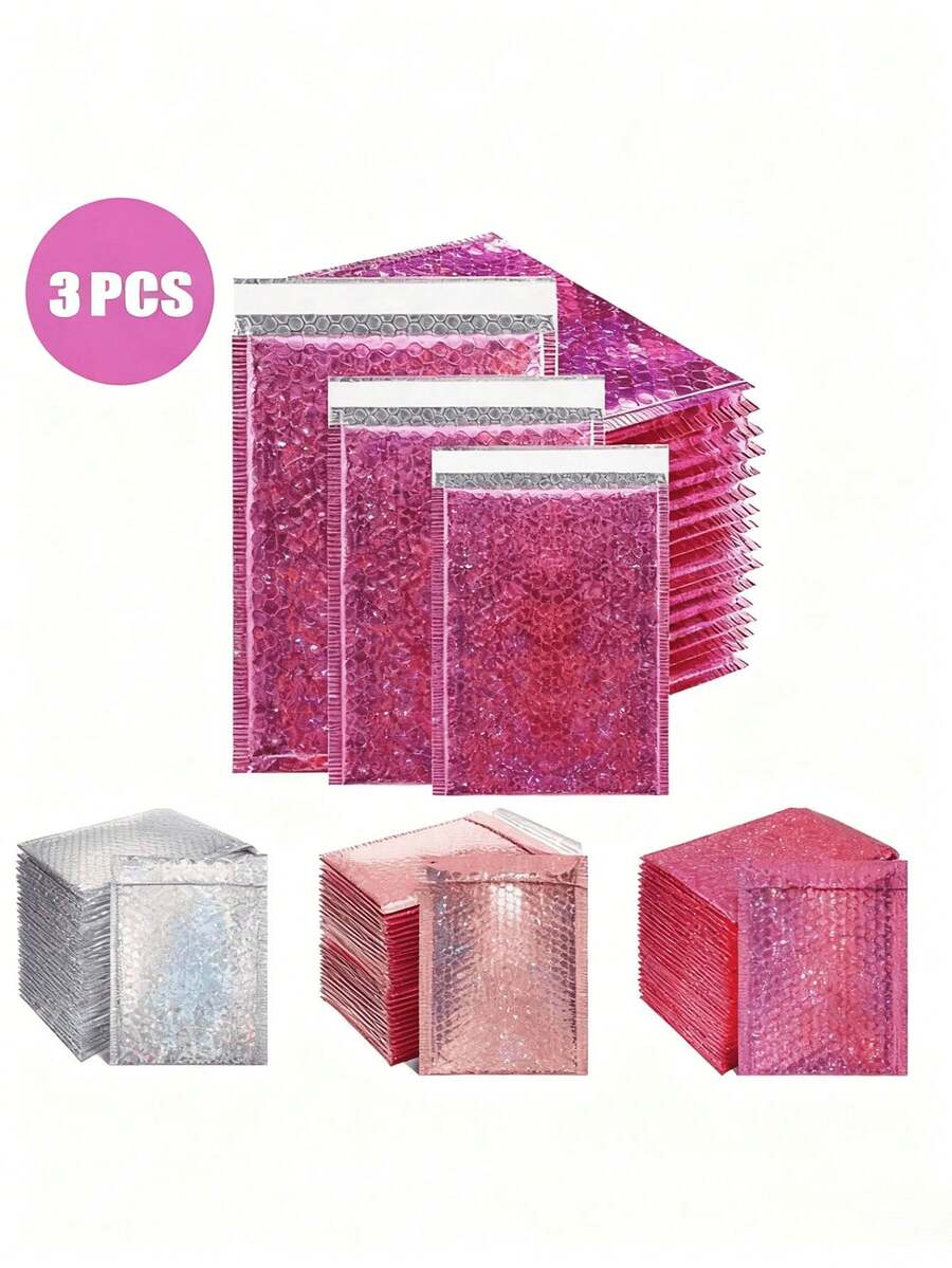 10pcs/Set Holographic Bubble Mailer Rose Red Mailing Envelope Waterproof Courier Bag Padded Bubble Envelopes Pack Bag For Shipping