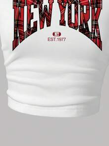 Tween Girl Cartoon Print Short Sleeve Top And Plaid Print Skirt - White - View 5