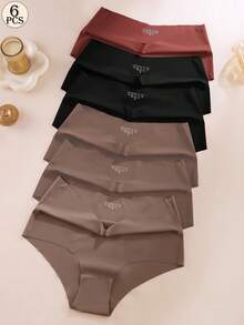 Aofeiqike 6pcs High Waist Plus Size Women's Briefs, Sexy Seamless Breathable Soft Panties, Comfortable Hipster Underwear