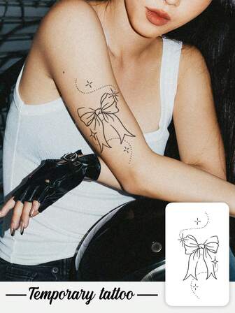 1 Stück Valentinstag Temporäre Tattoo Aufkleber, Y2K Stil Schleife Stern Muster, wasserfest, schweißfest, waschbar, nicht reflektierend, simuliertes Tattoo für Arm und Schulter, geeignet für und modisch für Menschen, hält 3-5 Tage