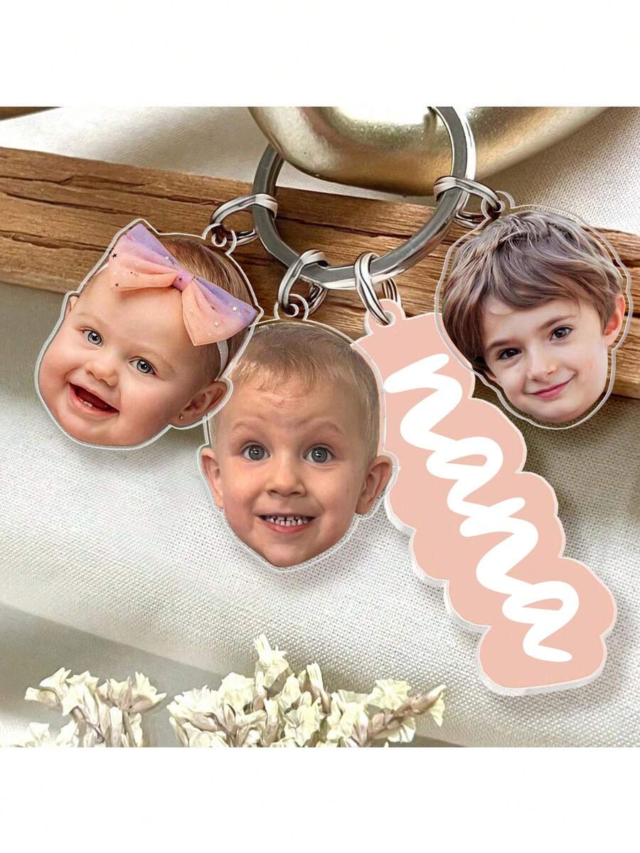 Personalized Father's Day Gift, Customized Dad Keychain With Child Face Pendant, Fun Customized Child Face Acrylic Keychain, Christmas Gift - Multi-head Circle Keychain - View 1