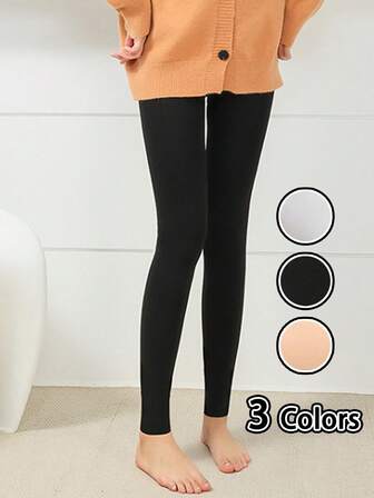 1 Pair Solid Black & White High Elasticity Waist Sports Leggings, Breathable Women Casual Wear Ankle Pants