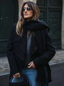 1 szt. Damski, jednokolorowy, swobodny, gruby, frędzlowany szalik kaszmirowy, ciepły szal, wielofunkcyjny ocieplacz na szyję, odpowiedni na jesień/zimę