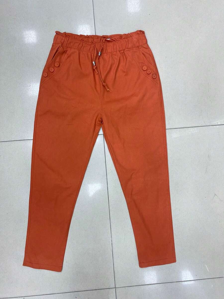 Twill Pants With Drawstring Waist, Imported. - 橘色 - 查看 1