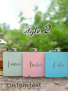 1pc 6oz Personalized Stainless Steel Flask For Women | Customized Women's Flask | Laser Engraved Flask | Engraved Women's Flask | Bridal Party Gift | Bridesmaid Gift - Durable And Easy To Clean - Multicolor - View 3