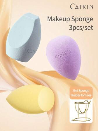 CATKIN CATKlIN Makeup Sponge Set Of 3 - Flawless Makeup Applicators Puff For Foundation, BB Cream, Concealer &L Powder Blending