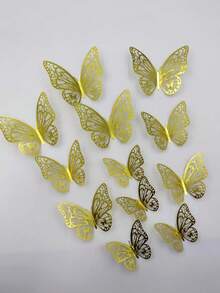 12 件/套 3D 蝴蝶形镂空墙贴，非常适合蛋糕、婚礼和客厅家居装饰，贴纸，墙贴花，乙烯基贴花用于家居装饰，春季装饰品让您的家焕然一新，Rama 装饰贴纸回到学校房间装饰学校用品