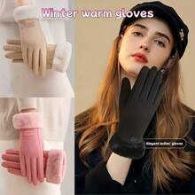 WEKOME 1 Pair Women's Winter Double-Layered Touch Screen Texting Warm Gloves, Knitted Fleece To Keep You Warm In Cold Weather, Perfect For Parties, Driving, Playing Games, Cycling, Hiking And Writing Halloween Accessories Winter Gloves - 粉色 - 查看 3