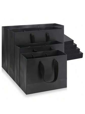 1pc Universal Black Gift Bag With Sturdy Handles, Available In Multiple Sizes, Suitable For Gift Packaging, Candy, Shopping, Applicable For Weddings, Birthday Parties, Mother's Day, Business, Boutiques, Party Favors, Home, Events, Gift Packaging Supplies
