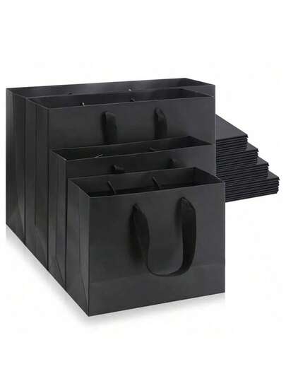 1 pieza Bolsa de regalo negra universal con asas resistentes, disponible en múltiples tamaños, adecuada para embalaje de regalos, dulces, compras, aplicable para bodas, fiestas de cumpleaños, Día de la Madre, negocios, boutiques, recuerdos de fiesta, hogar, eventos, suministros de embalaje de regalos