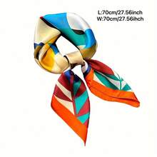 "Colorful Printed Scarf, Classic Block Print Design, Versatile & Elegant Headscarf For All Seasons, Multi-Functional Accessory" - Red - View 2