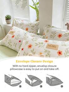 3pcs/Set Korean Style Floral Print Bedding Set, Soft Microfiber Fabric With Cloud-Like Texture, Machine Washable & Removable, Tie-Down Corners, (1 Duvet Cover + 2 Pillowcases), Single/Double Size, Comforter & Pillow Insert Not Included