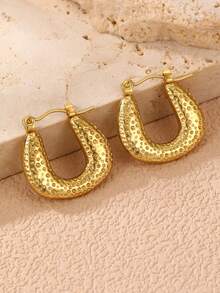 1/3对 时尚不锈钢金属粗款复古硬币耳环，女士日常/节日/派对配饰 - 金色 - 查看 4