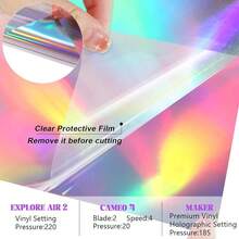 WRAPXPERT Holographic Vinyl,12\ X5ft Silver Holographic Permanent Vinyl For Halloween Decorations, Rainbow Silver Adhesvie Roll For  Silhouette Cameo,12inchx5ft,GlossySilver - 亮銀色 - 查看 6
