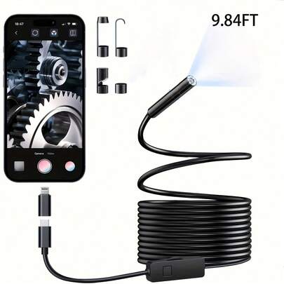Endoscopic Camera With Light, HD Endoscopic Camera With 8 Adjustable LED Lights, Semi-Rigid Cable 3.28/9.84 Feet, Compatible With IOS, Type-C, Tools, Gift.