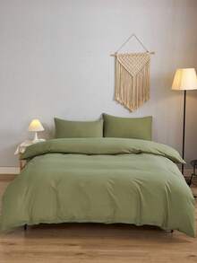 2件或3件套 100%纯棉军绿色纯色双面被套套装（1个被套和1/2个枕套）透气面料床上用品套装，适合家庭使用，四季皆宜。双色设计，适用于卧室、客房、婚礼、情人节、宿舍、学校等场合。 - 軍綠色 - 查看 4