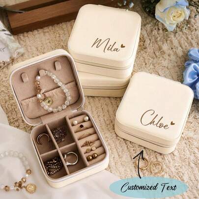 Customized Jewelry Box For Women, Can Print Personalized Name, Fashion Personalized Leather Jewelry Box, Exquisite And Unforgettable Mother's Day Gift, Ideal Choice For Moms, Girlfriends And Anniversary ,Travel Organizer
