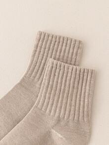 6pairs Solid Crew Socks, Fall Socks