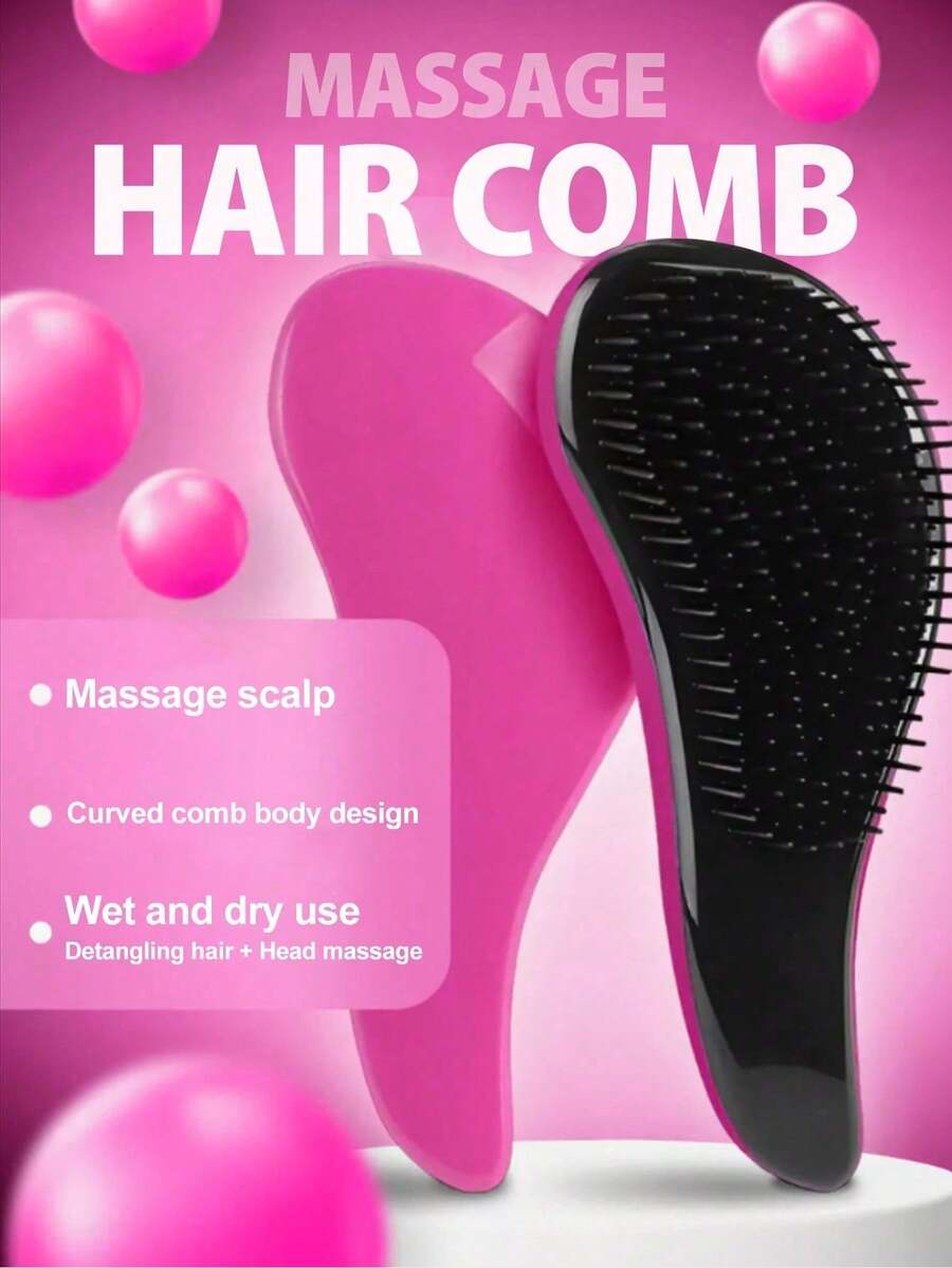 顺发梳，1支防打结按摩梳，美容工具，美发梳套装，适用于自然卷/波浪卷/卷发/螺旋卷/干发/油性/浓密/直发/长发，干湿两用，成人儿童适用，美发梳，梳子，美发工具，美发产品及配件，理发店美容旅行必备，返校季，旅行度假必备，美发配件 - 彩色 - 查看 1